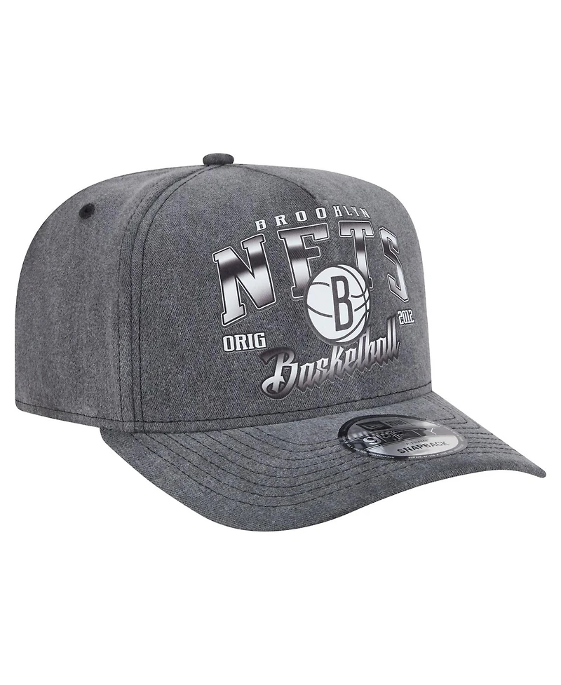 New Era Men's Charcoal Brooklyn Nets Throwback Washed Pre-Curved 9FIFTY Snapback Hat