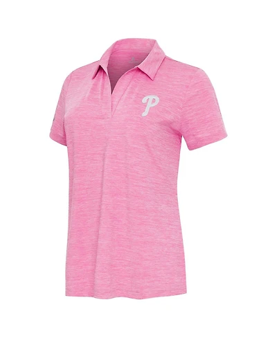 Antigua Women's Heather Pink Philadelphia Phillies Layout V-Neck Polo Shirt