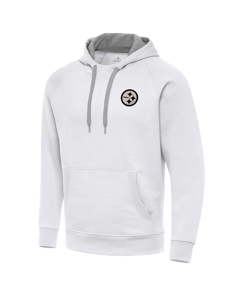 Antigua Men's White Pittsburgh Steelers Brushed Carbon Victory Pullover Hoodie