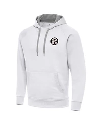 Antigua Men's White Pittsburgh Steelers Brushed Carbon Victory Pullover Hoodie
