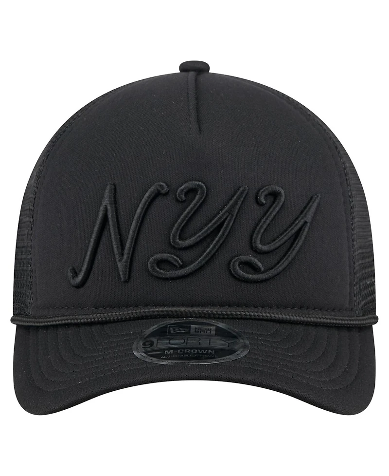 New Era Men's Black New York Yankees City Initial 9FORTY A-Frame M-Crown Adjustable Trucker Hat
