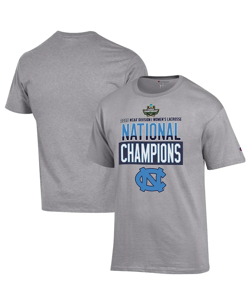 Champion Men's and Women's Gray North Carolina Tar Heels 2025 Ncaa Lacrosse National Champions Locker Room T-Shirt