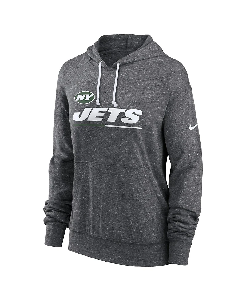 Nike Women's Heather Charcoal New York Jets Team Spirit Gym Vintage Lightweight Hoodie Top