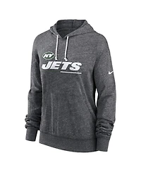 Nike Women's Heather Charcoal New York Jets Team Spirit Gym Vintage Lightweight Hoodie Top