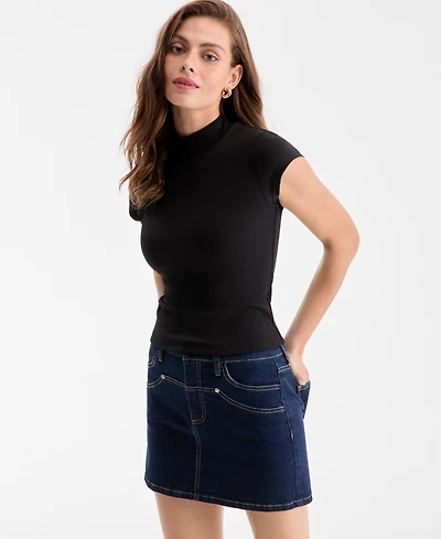 Bar Iii Women's Ribbed Second-Skin Mock-Neck Top, Exclusively at Macy's