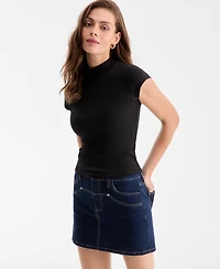 Bar Iii Women's Ribbed Second-Skin Mock-Neck Top, Exclusively at Macy's