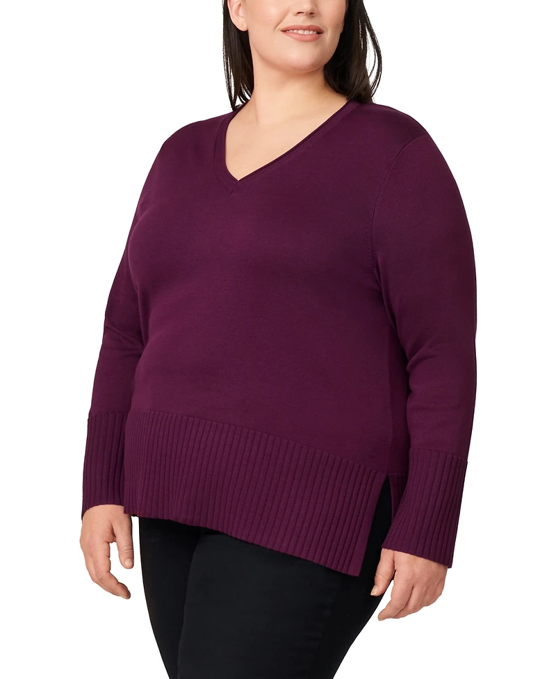 Melissa Paige Plus Size Solid V-Neck High-Cuff Sweater