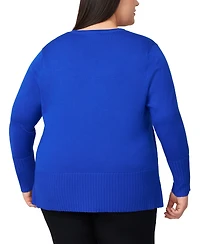 Melissa Paige Plus Solid V-Neck High-Cuff Sweater