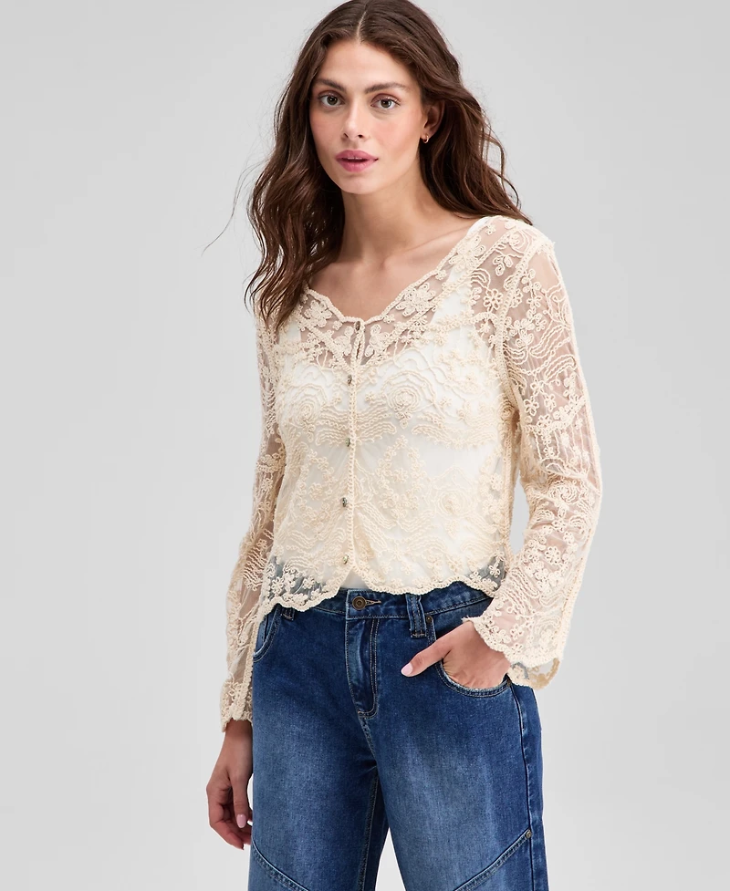 And Now This Women's Lace Long-Sleeve Top, Exclusively at Macy's