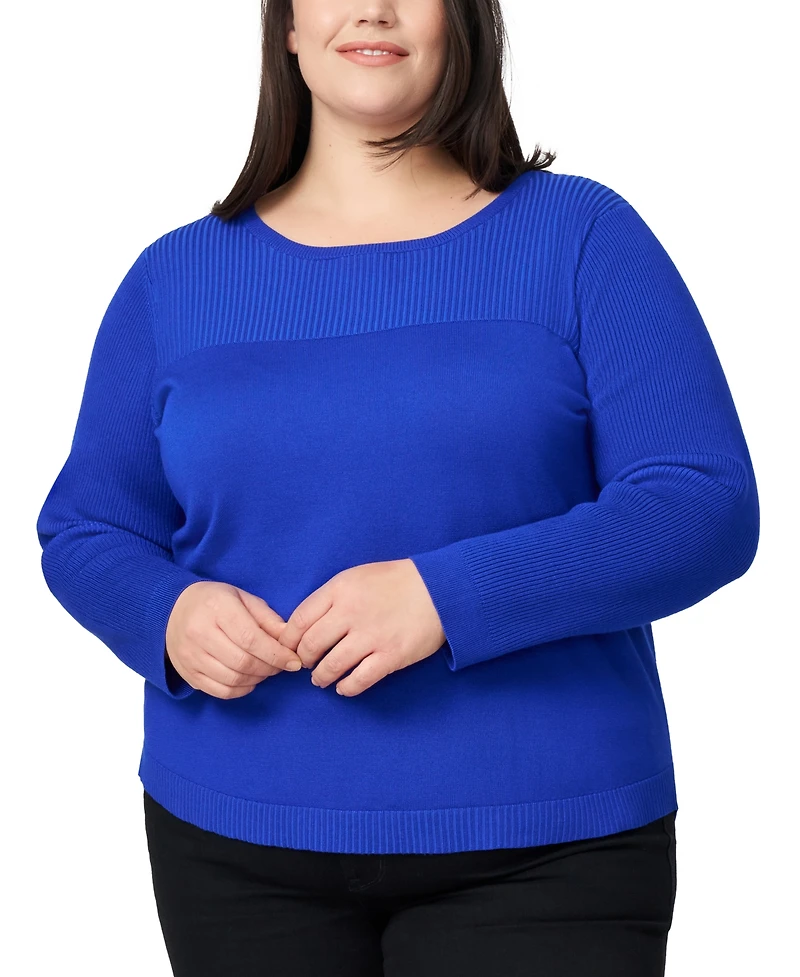 Melissa Paige Plus Ribbed-Yoke Pullover Sweater