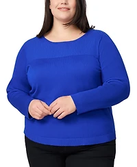 Melissa Paige Plus Ribbed-Yoke Pullover Sweater