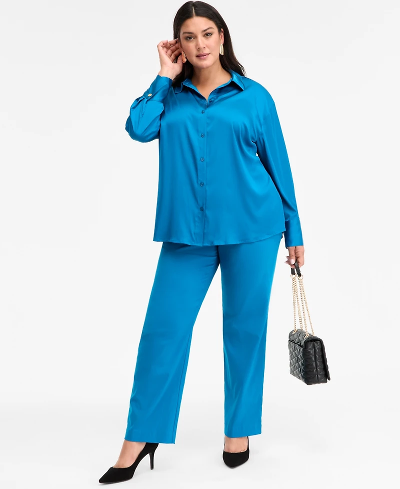 I.n.c. International Concepts Plus Satin Silky Shirt, Macy's Exclusive