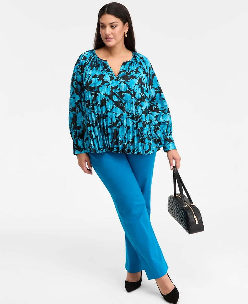 I.n.c. International Concepts Plus Pleated Puff-Sleeve Blouse, Macy's Exclusive