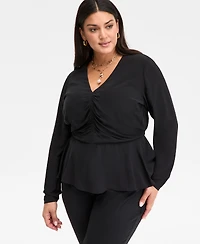 I.n.c. International Concepts Plus Long-Sleeve Peplum Top, Macy's Exclusive