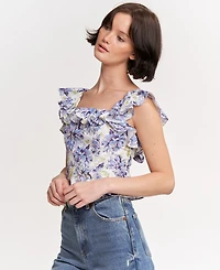 En Saison Women's Odessa Printed Ruffled Sleeveless Top