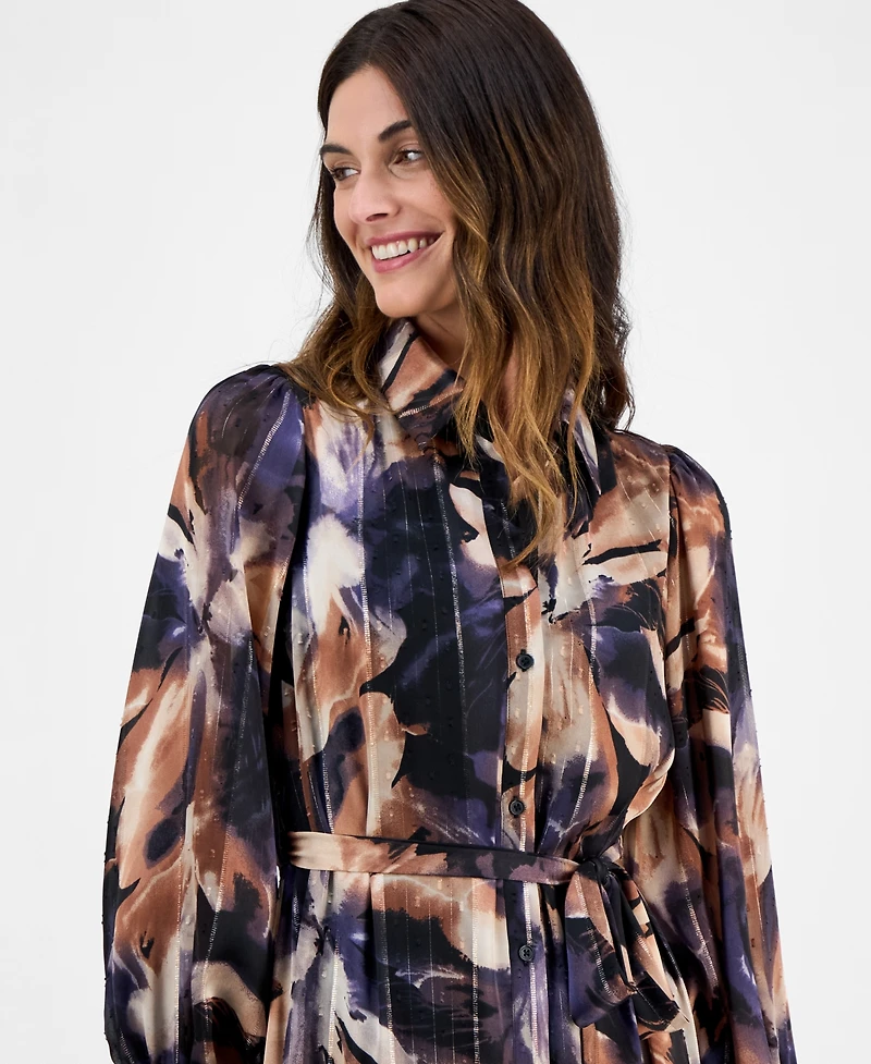 Robbie Bee Women's Tiered Floral-Print Shirtdress