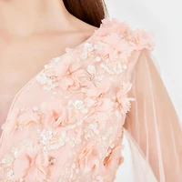 Amri Women's Tulle Cape Sleeve Floral Applique Gown