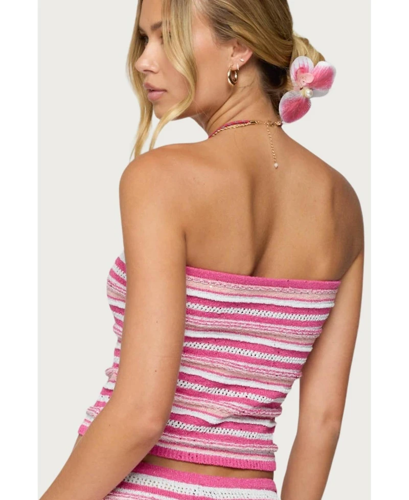 Edikted Women's Nola Striped Textured Knit Strapless Top