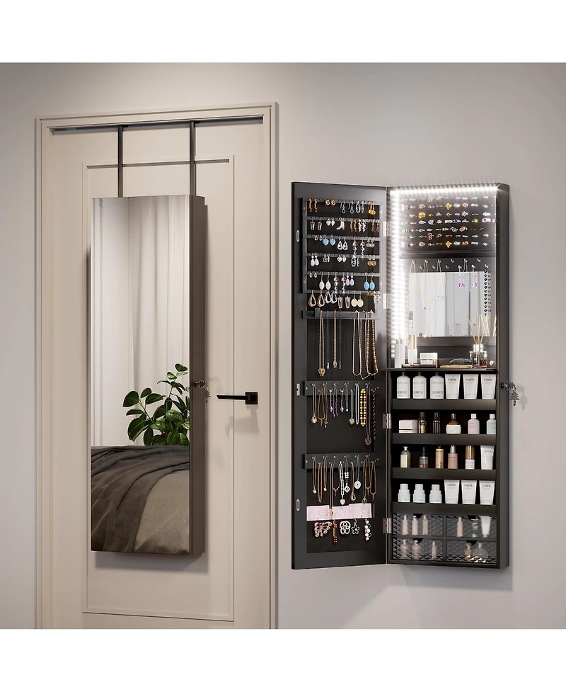 Vlsrka Wall/Door Mounted Led Jewelry Storage Mirror Cabinet