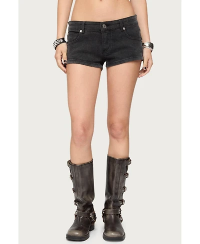 Edikted Womens Syra Zipper Low Rise Denim Shorts