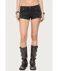 Edikted Womens Syra Zipper Low Rise Denim Shorts