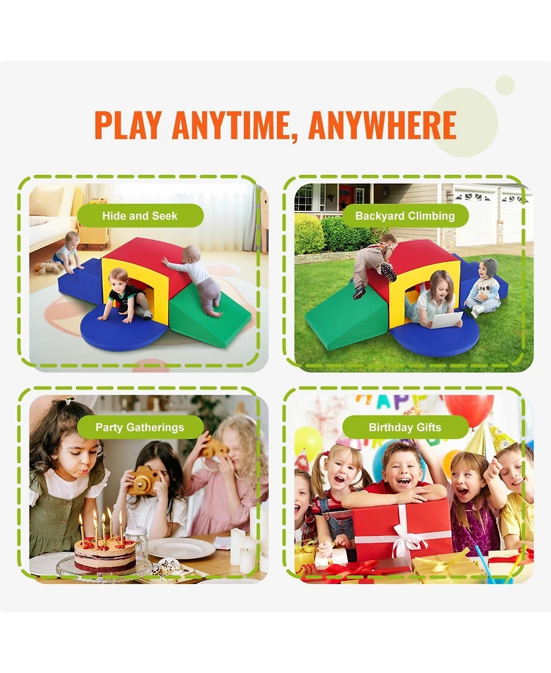 Slickblue Kids 5 Piece Indoor Foam Climbing Toys Set with Tunnel Stairs and Ramp