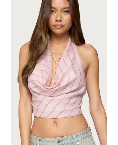 Edikted Women's Stripey Metallic Cowl Neck Halter Top