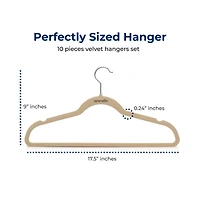 SereneLife 10 Pcs. Velvet Hangers - Non-Slip, Sturdy, and Heavy Duty Coat Set with 360° Swivel Hook for Clothes (Ivory)