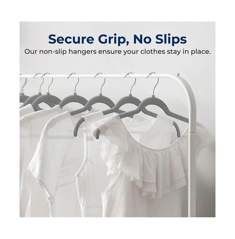 30-Piece Velvet Shirt Hangers - Non-Slip, Sturdy, Space Saving and Heavy Duty Coat Set with 360° Swivel Hook for Clothes (Grey
