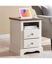 Nightstand 18 Inch with Charging Station,Usb Ports,Antique White