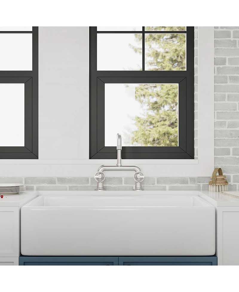 Greenspring 2-Handle 2 Holes Deck Mount Modern Kitchen Faucet With 360 ° Swivel Spout In Matte Black