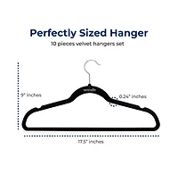 SereneLife 10 Pcs. Velvet Hangers - Non-Slip, Sturdy, and Heavy Duty Coat Set with 360° Swivel Hook for Clothes (Black)