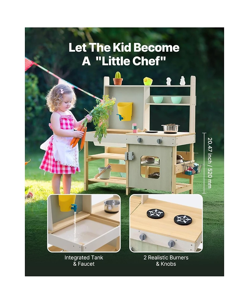 Slickblue Wooden Mud Kitchen Outdoor Playset for Kids Pretend Cooking and Garden Play
