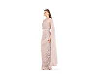 Amri Asymmetric Cutout Ruched Dress With Single Cape Sleeve