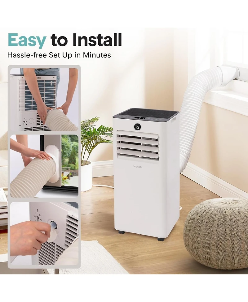 SereneLife Portable Air Conditioner - 8000 Btu (Ashrae) Compact Cooling Unit with Window Mount Kit for Home Use (White)