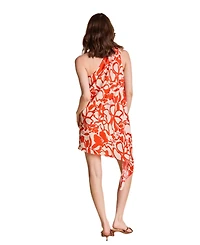 endless rose Women's Floral Print Shoulder Pintucked Asymmetrical Mini Dress
