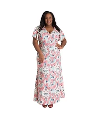Poetic Justice Plus Butterfly Sleeve Peacock Print Maxi Dress