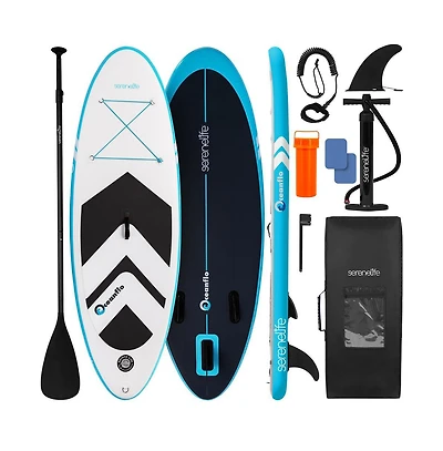 Free-Flow Welded Inflatable Kids Stand-Up Paddle-Board with Single-Action Hand Pump, 3-Shaft Aluminum Paddle (Black)