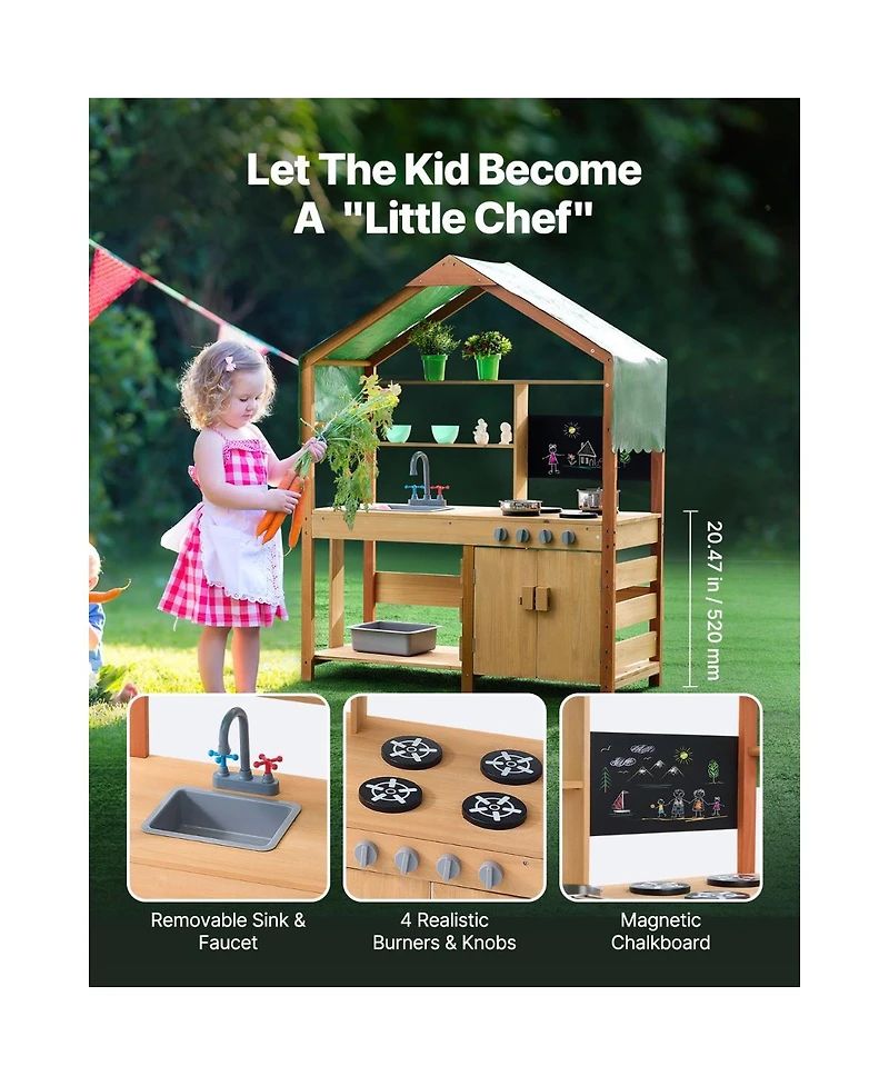 Slickblue Outdoor Wooden Mud Kitchen Playset for Kids Pretend Cooking and Role Play