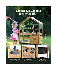 Slickblue Outdoor Wooden Mud Kitchen Playset for Kids Pretend Cooking and Role Play