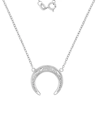 Cubic Zirconia Crescent Moon Pendant Necklace Sterling Silver, 16" + 2" extender