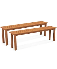 Gymax Set Of 2 59'' Long Patio Dining Bench w/ Teak Oil Finish & Slat Seat Accent Entryway