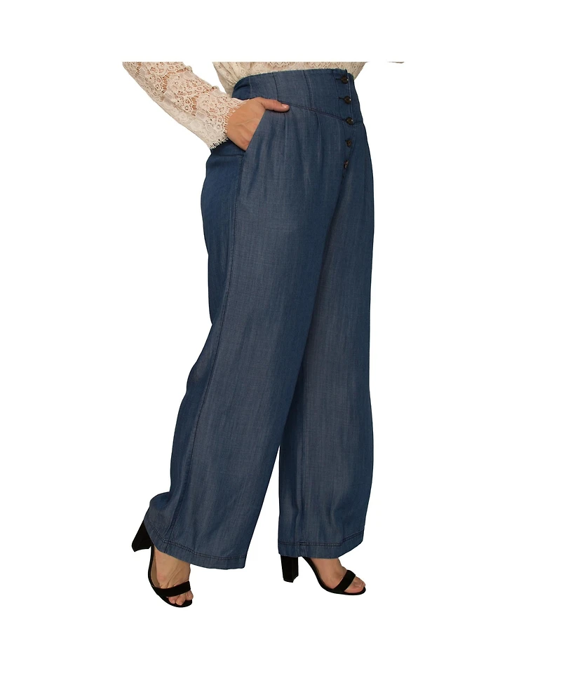 Standards & Practices Plus High Rise Dark Indigo Wide Leg Tencel Pants