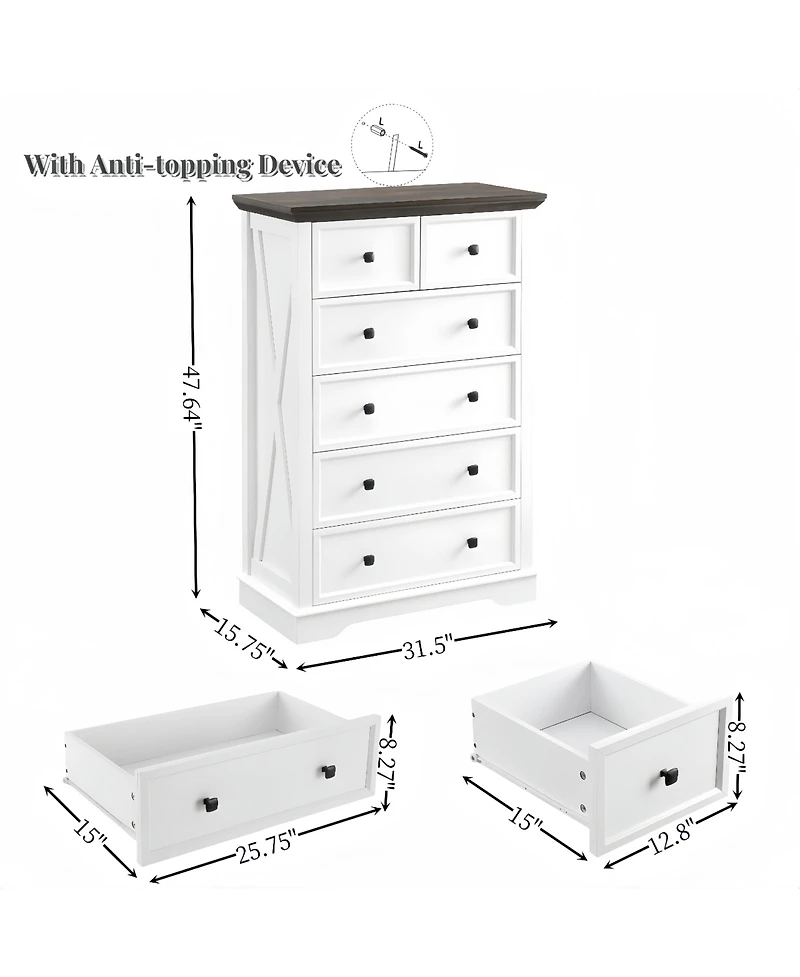 Casainc Tall Bathroom Cabinet Closet Organizers Storage Clothes with 6 Drawers