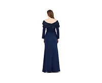 Amri Women's Ruched Drape Off-The-Shoulder Wrap Over Gown