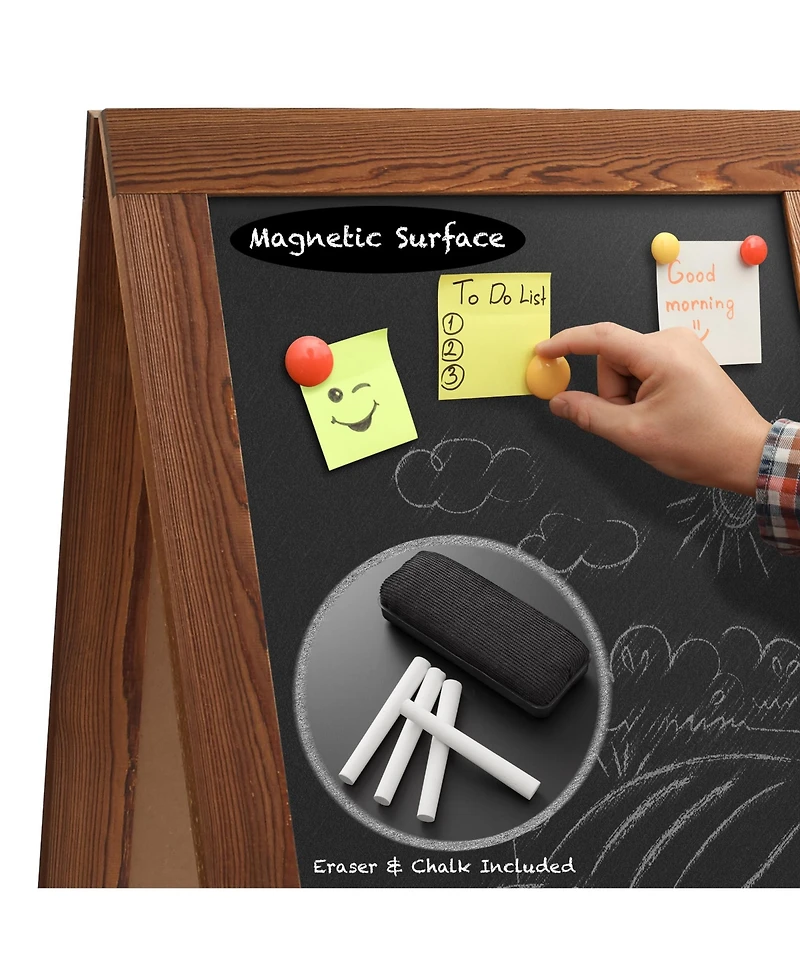 Casafield 40" x 20" A Frame Chalkboard Sign, Rustic Brown Double-Sided Magnetic Wooden Menu Board for Cafes, Sandwich Shops, Sidewalks, and