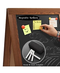 Casafield 40" x 20" A Frame Chalkboard Sign, Rustic Brown Double-Sided Magnetic Wooden Menu Board for Cafes, Sandwich Shops, Sidewalks, and