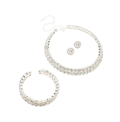 Sohi Women's Silver Embellished Strand Necklace, Earrings And Bracelet (Set Of 3)