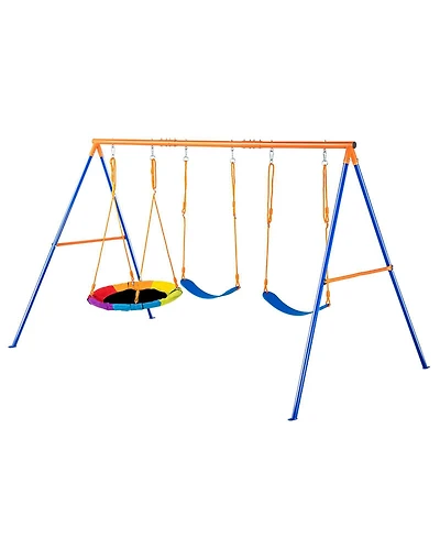 Slickblue Swing Sets for Backyard With Saucer 2 Belt Swing Seats A-Frame Metal Stand