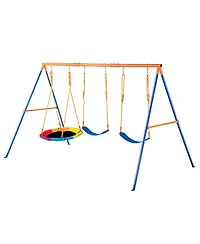 Slickblue Swing Sets for Backyard With Saucer 2 Belt Swing Seats A-Frame Metal Stand